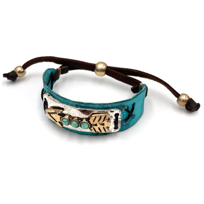 Turquoise Stone Native Arrow Rope Western Bracelet Cuff