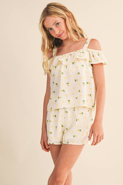 TWEEN KIDS GIRLS OFF SHOULDER SHORTS SET (7-14)