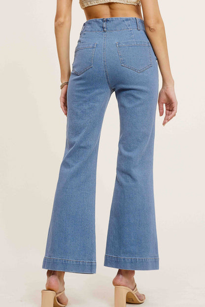 MCP3117-Soft Washed Stretchy High Waisted Wide Flare Pants