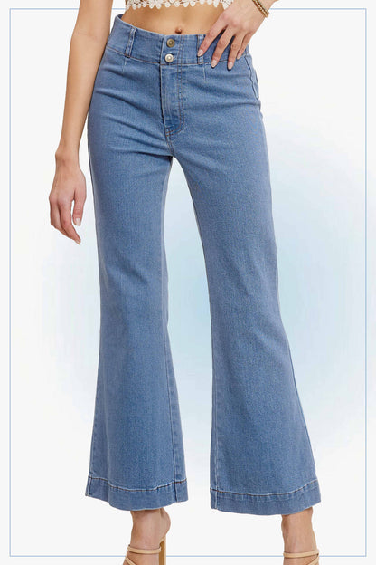 MCP3117-Soft Washed Stretchy High Waisted Wide Flare Pants