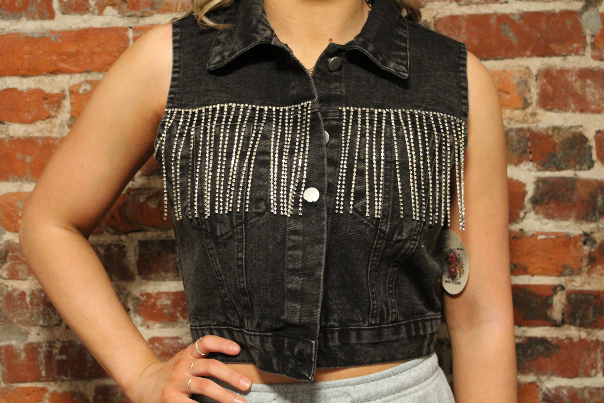 Black Denim Vest with Fringe image 0