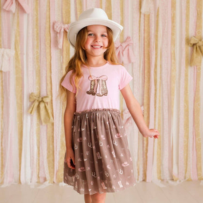 Howdy Darling Western Short Sleeve Tutu Dress -Kids Clothing