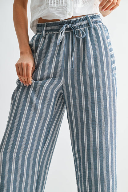 CP10000E Striped Wide Leg Drawstring Pants