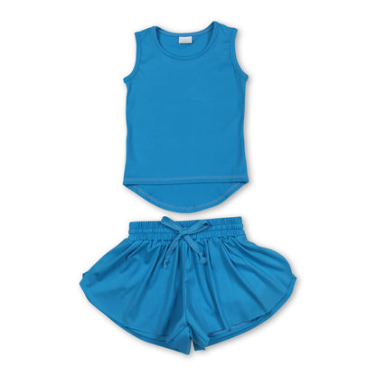 Teal sleeveless top shorts kids girls activewear set
