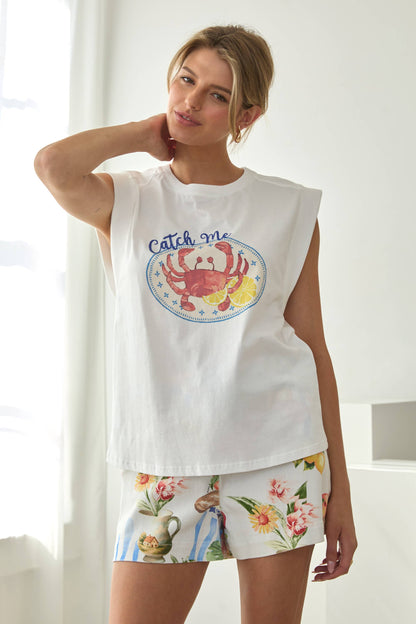 Catch Me Crab Graphic Sleeveless Tee