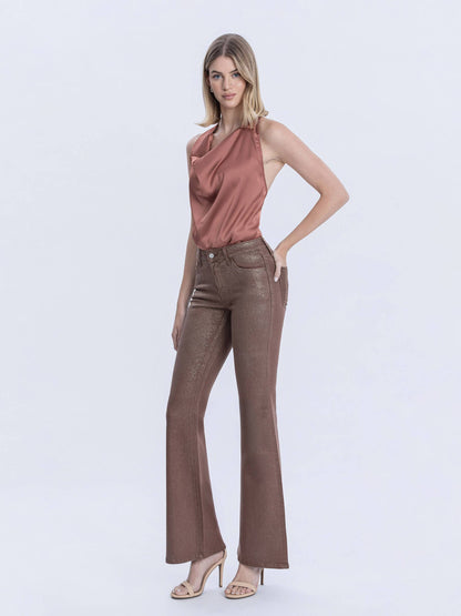 MID RISE GOLD GLITTER COATED FLARE JEANS T7214SFS
