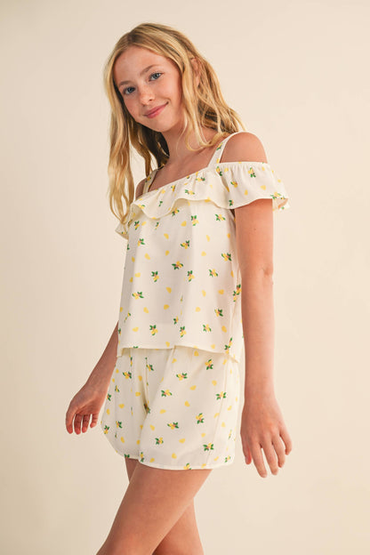 TWEEN KIDS GIRLS OFF SHOULDER SHORTS SET (7-14)