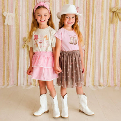 Howdy Darling Western Short Sleeve Tutu Dress -Kids Clothing