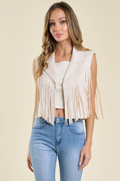 SIJ5242A CREAM SUEDE FRINGE VEST