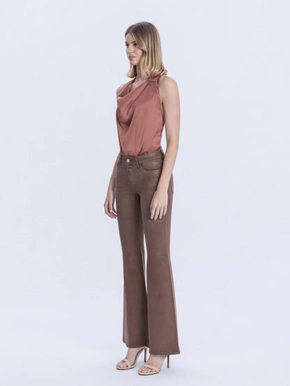 MID RISE GOLD GLITTER COATED FLARE JEANS T7214SFS