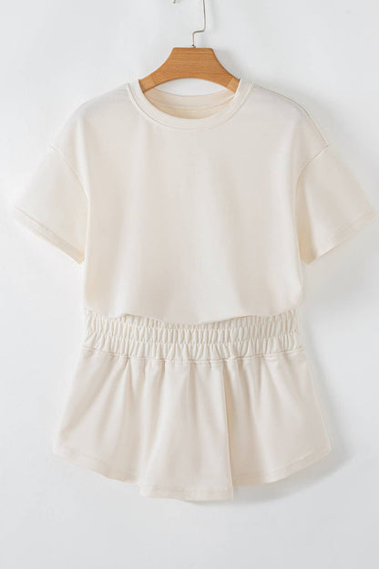 Cropped Tee and Ruffle High Waist Skort 2pcs Set (S-XL)