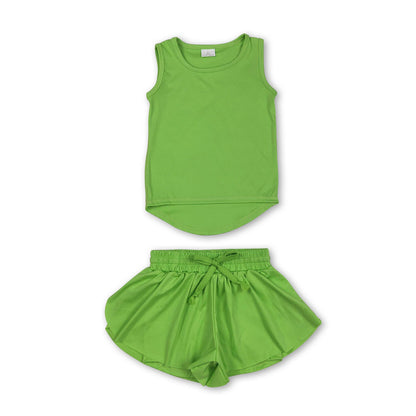 Teal sleeveless top shorts kids girls activewear set
