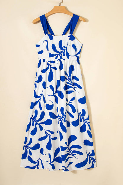 Floral Print Crisscross Tie Back Sleeveless Dress (S-XL)