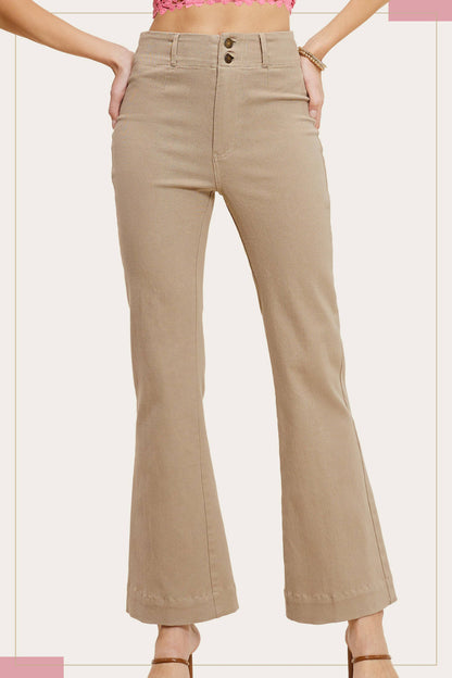 MCP3117-Soft Washed Stretchy High Waisted Wide Flare Pants