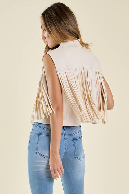 SIJ5242A CREAM SUEDE FRINGE VEST