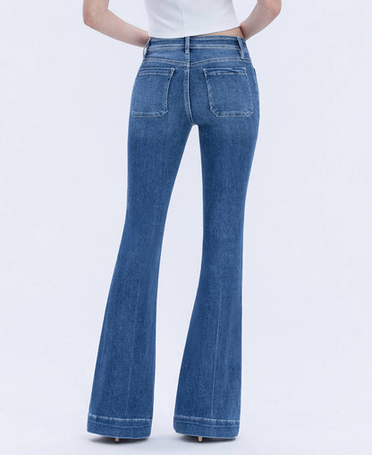 MID RISE BUTTON FLY TROUSER HEM FLARE JEANS T5848