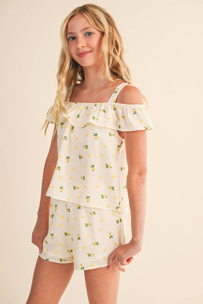 TWEEN KIDS GIRLS OFF SHOULDER SHORTS SET (7-14)