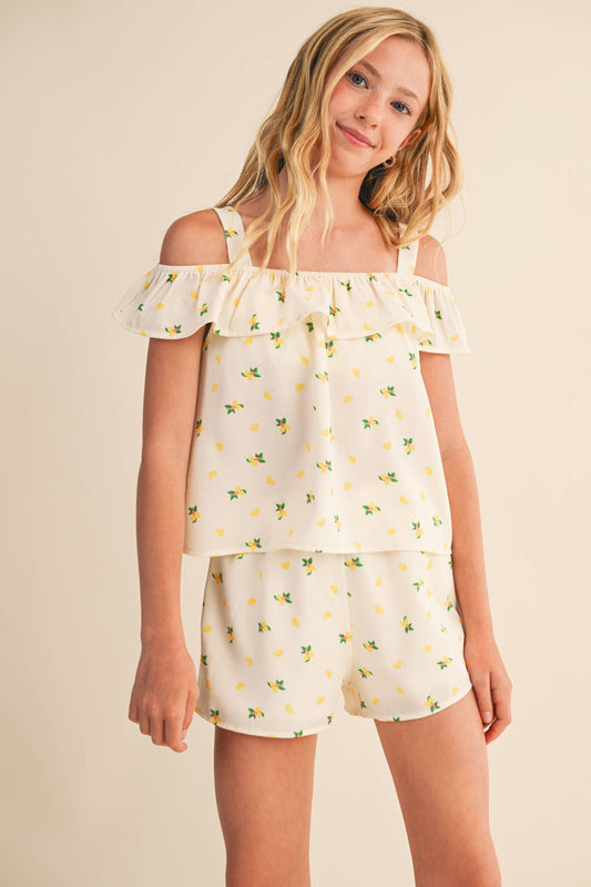 TWEEN KIDS GIRLS OFF SHOULDER SHORTS SET (7-14)