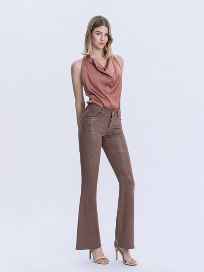 MID RISE GOLD GLITTER COATED FLARE JEANS T7214SFS