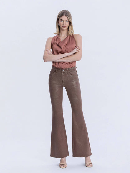 MID RISE GOLD GLITTER COATED FLARE JEANS T7214SFS