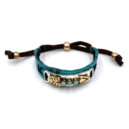 Turquoise Stone Native Arrow Rope Western Bracelet Cuff