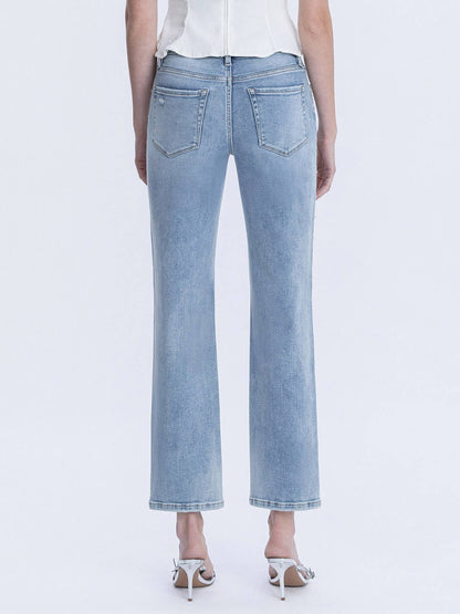 HIGH RISE PEARL AND RHINESTONE STRAIGHT LEG JEANS T7108