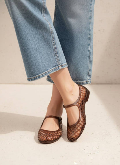 NEMO Jelly Mary Jane Flats Woven Lattice Mesh Shoes