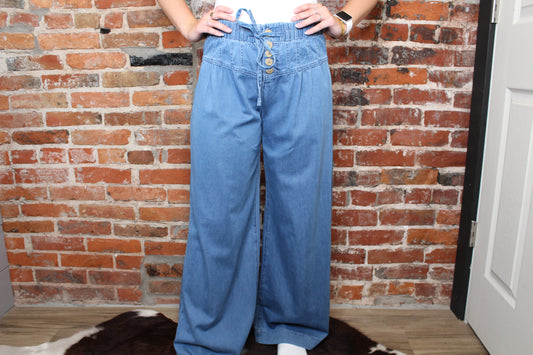 Denim Flowy Pants image 0