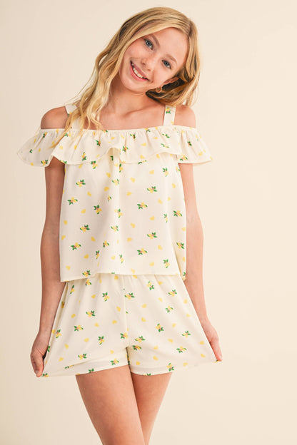 TWEEN KIDS GIRLS OFF SHOULDER SHORTS SET (7-14)