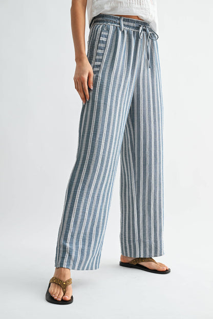 CP10000E Striped Wide Leg Drawstring Pants
