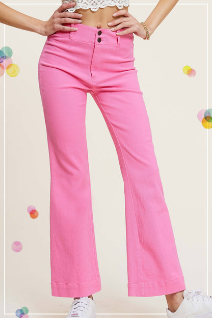 MCP3117-Soft Washed Stretchy High Waisted Wide Flare Pants