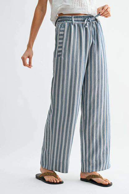 CP10000E Striped Wide Leg Drawstring Pants