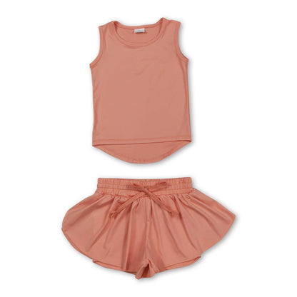 Teal sleeveless top shorts kids girls activewear set
