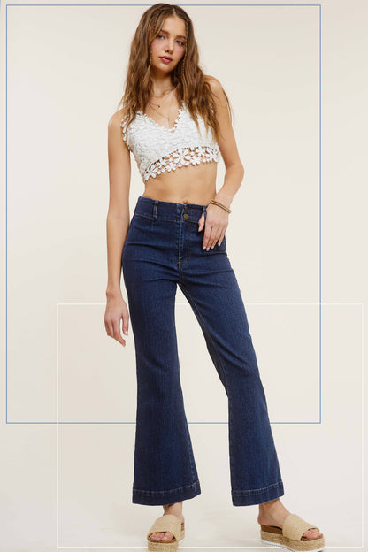 MCP3117-Soft Washed Stretchy High Waisted Wide Flare Pants