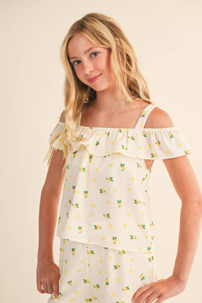 TWEEN KIDS GIRLS OFF SHOULDER SHORTS SET (7-14)