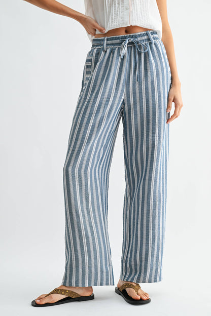 CP10000E Striped Wide Leg Drawstring Pants