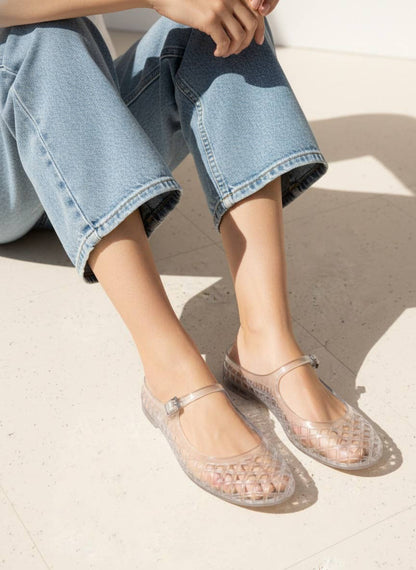 NEMO Jelly Mary Jane Flats Woven Lattice Mesh Shoes