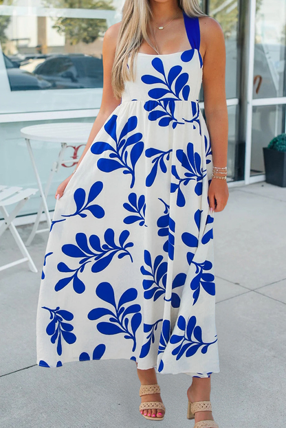 Floral Print Crisscross Tie Back Sleeveless Dress (S-XL)