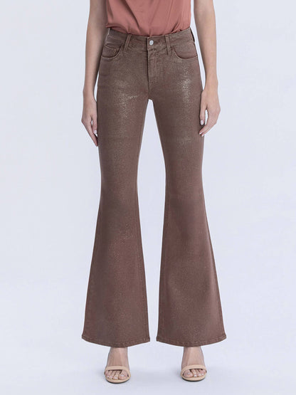 MID RISE GOLD GLITTER COATED FLARE JEANS T7214SFS