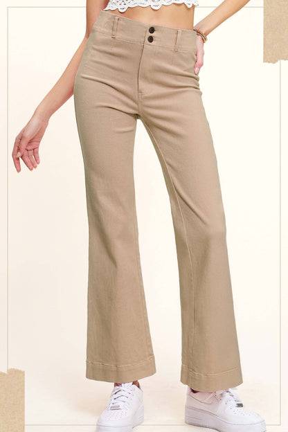 MCP3117-Soft Washed Stretchy High Waisted Wide Flare Pants