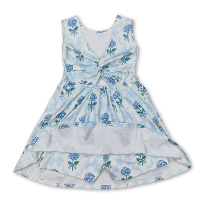 Light blue bow floral top shorts kids girls clothes