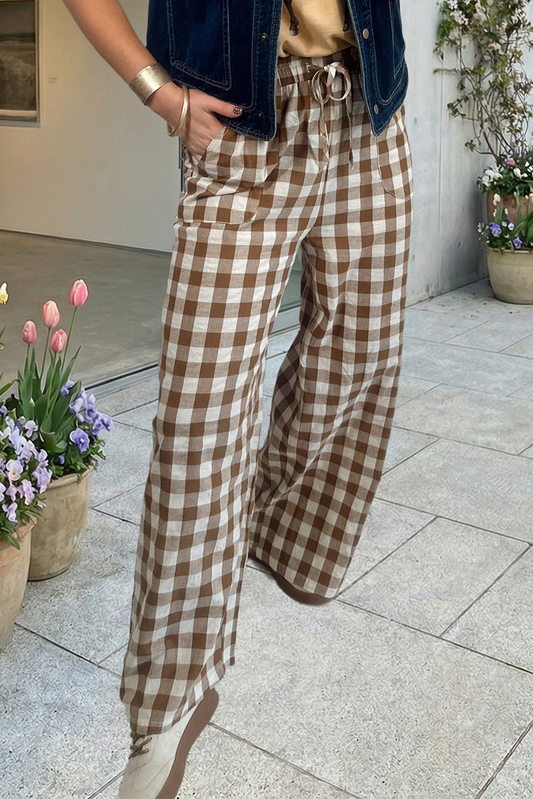 Plaid Print High Waist Straight Leg Pants (S-XL)