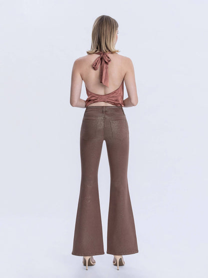 MID RISE GOLD GLITTER COATED FLARE JEANS T7214SFS