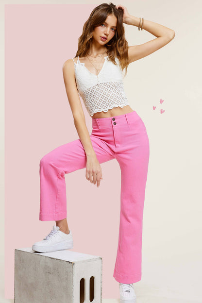 MCP3117-Soft Washed Stretchy High Waisted Wide Flare Pants