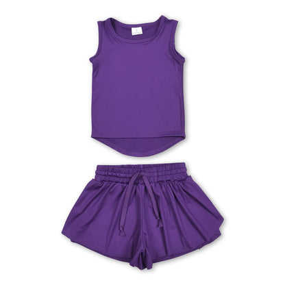 Teal sleeveless top shorts kids girls activewear set