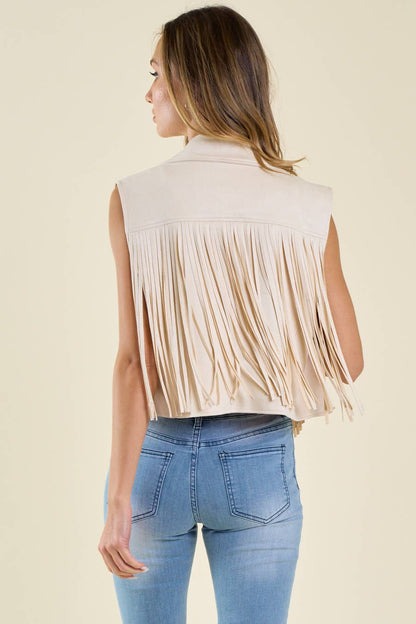 SIJ5242A CREAM SUEDE FRINGE VEST