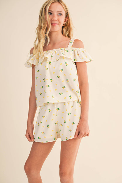 TWEEN KIDS GIRLS OFF SHOULDER SHORTS SET (7-14)