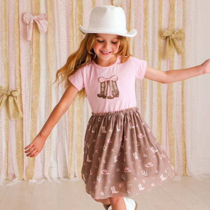 Howdy Darling Western Short Sleeve Tutu Dress -Kids Clothing