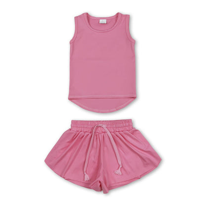 Teal sleeveless top shorts kids girls activewear set