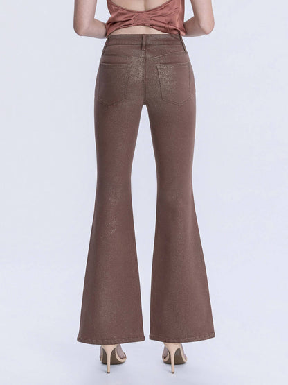 MID RISE GOLD GLITTER COATED FLARE JEANS T7214SFS
